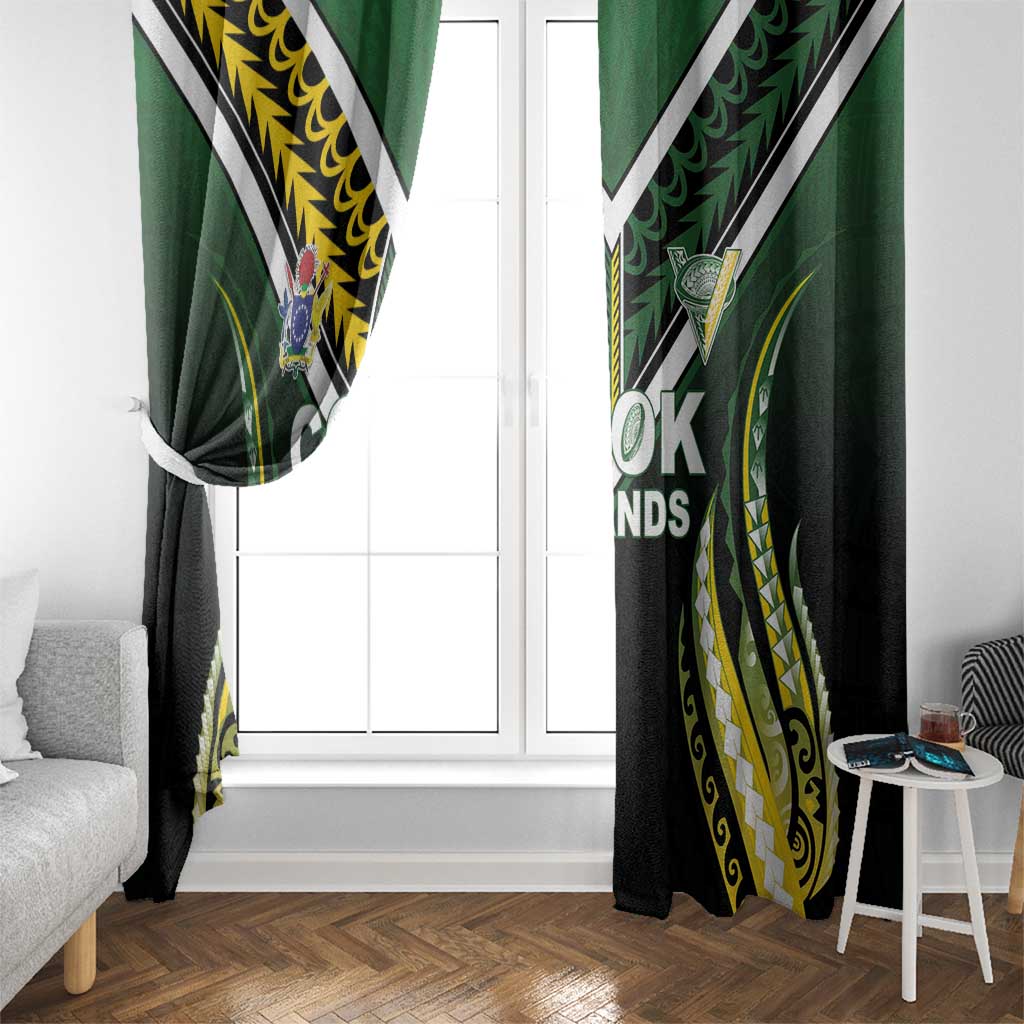 Cook Islands Rugby Window Curtain Unique Style Black Version - Polynesian Pride