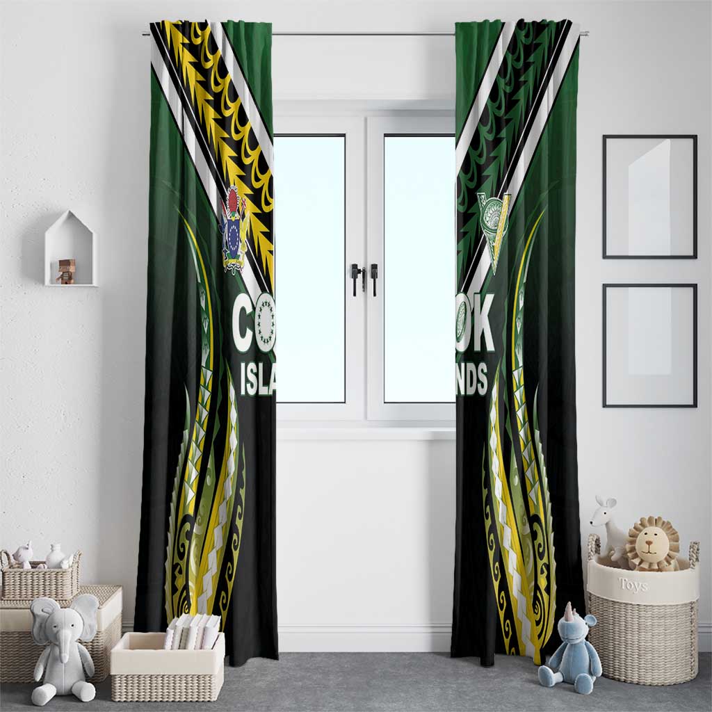 Cook Islands Rugby Window Curtain Unique Style Black Version - Polynesian Pride