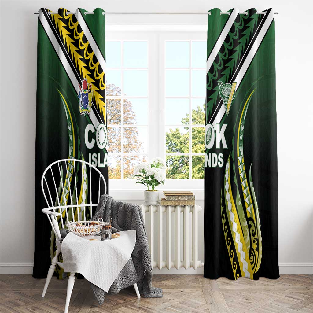Cook Islands Rugby Window Curtain Unique Style Black Version - Polynesian Pride