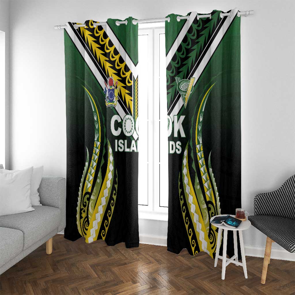 Cook Islands Rugby Window Curtain Unique Style Black Version - Polynesian Pride