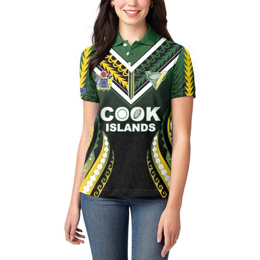 Custom Cook Islands Rugby Women Polo Shirt Unique Style Black Version - Polynesian Pride