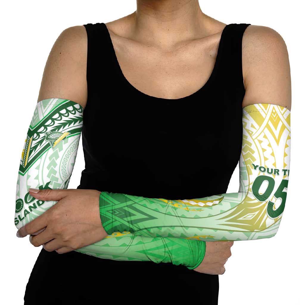 Custom Cook Islands Rugby Arm Sleeves Unique Style White Version - Polynesian Pride