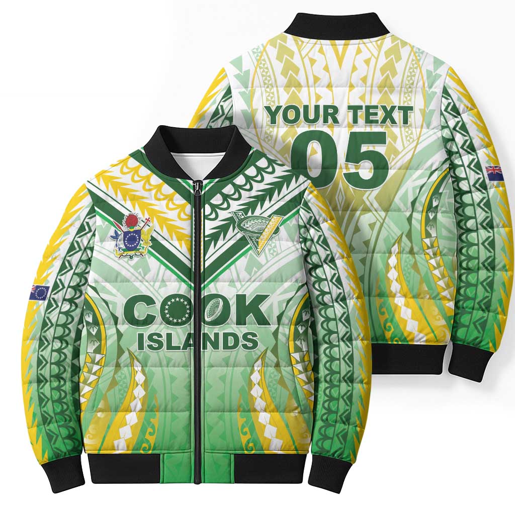 Custom Cook Islands Rugby Bomber Puffer Jacket Unique Style White Version - Polynesian Pride