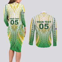 Custom Cook Islands Rugby Couples Matching Long Sleeve Bodycon Dress and Long Sleeve Button Shirt Unique Style White Version - Polynesian Pride