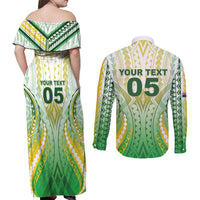 Custom Cook Islands Rugby Couples Matching Off Shoulder Maxi Dress and Long Sleeve Button Shirt Unique Style White Version - Polynesian Pride