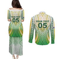 Custom Cook Islands Rugby Couples Matching Puletasi and Long Sleeve Button Shirt Unique Style White Version - Polynesian Pride