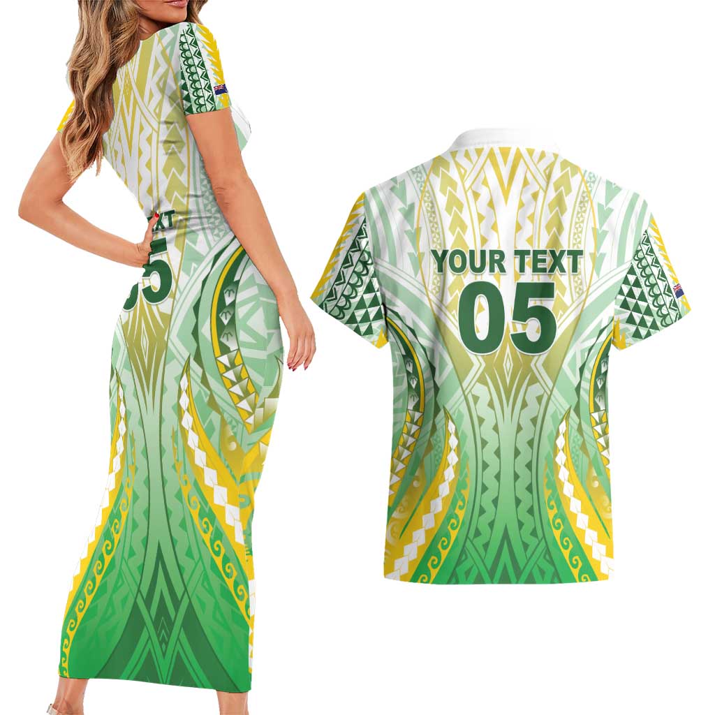 Custom Cook Islands Rugby Couples Matching Short Sleeve Bodycon Dress and Hawaiian Shirt Unique Style White Version - Polynesian Pride