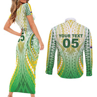 Custom Cook Islands Rugby Couples Matching Short Sleeve Bodycon Dress and Long Sleeve Button Shirt Unique Style White Version - Polynesian Pride
