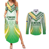 Custom Cook Islands Rugby Couples Matching Summer Maxi Dress and Long Sleeve Button Shirt Unique Style White Version - Polynesian Pride