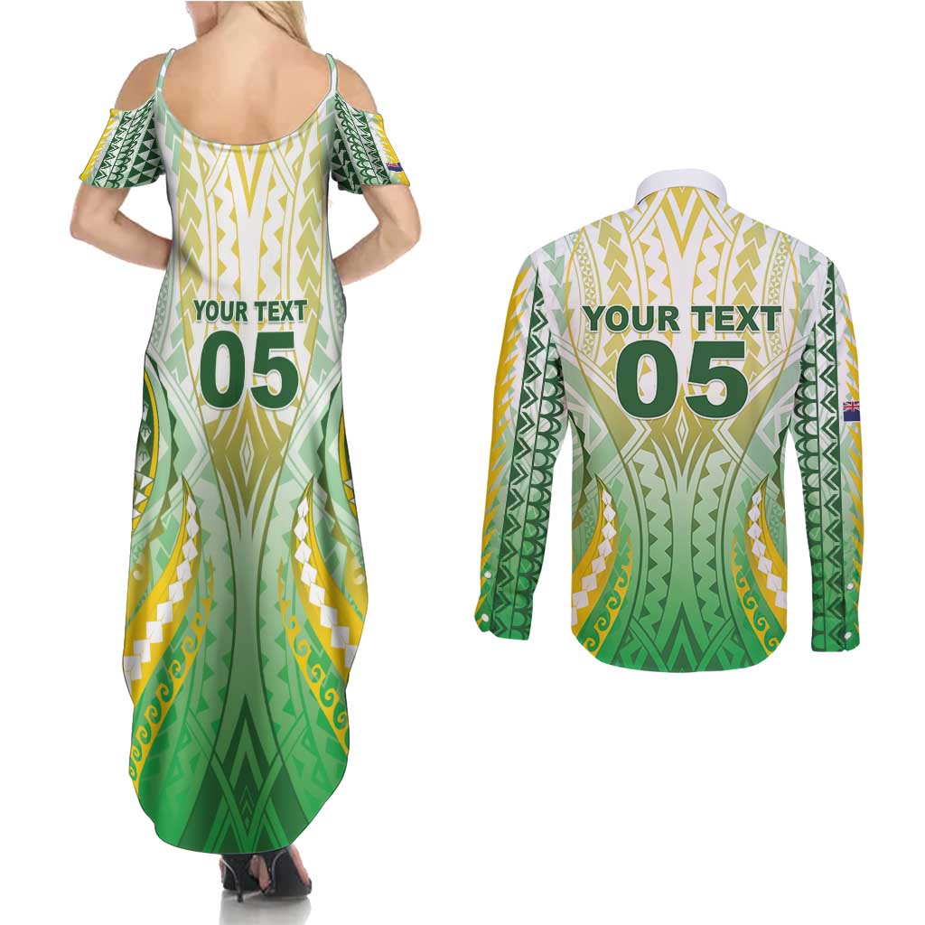 Custom Cook Islands Rugby Couples Matching Summer Maxi Dress and Long Sleeve Button Shirt Unique Style White Version - Polynesian Pride