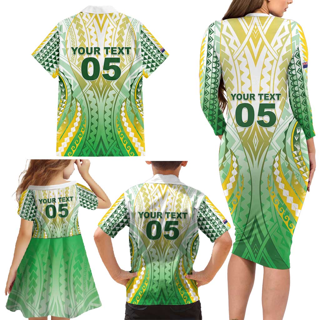 Custom Cook Islands Rugby Family Matching Long Sleeve Bodycon Dress and Hawaiian Shirt Unique Style White Version - Polynesian Pride