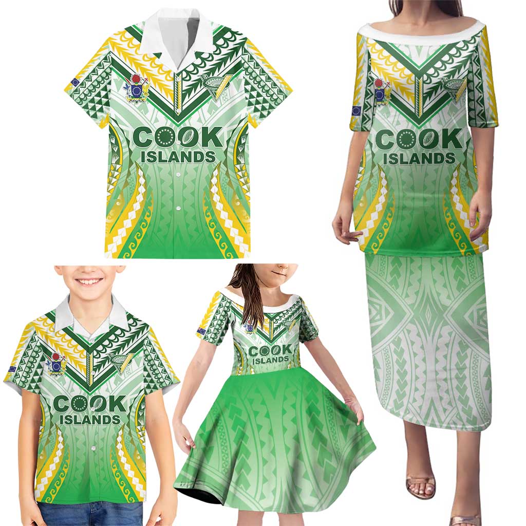 Custom Cook Islands Rugby Family Matching Puletasi and Hawaiian Shirt Unique Style White Version - Polynesian Pride