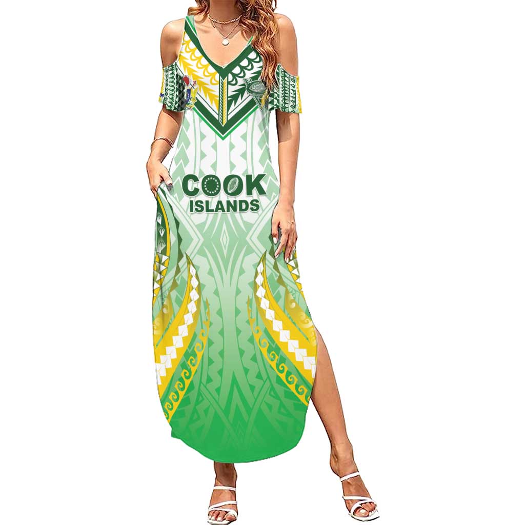 Custom Cook Islands Rugby Family Matching Summer Maxi Dress and Hawaiian Shirt Unique Style White Version - Polynesian Pride