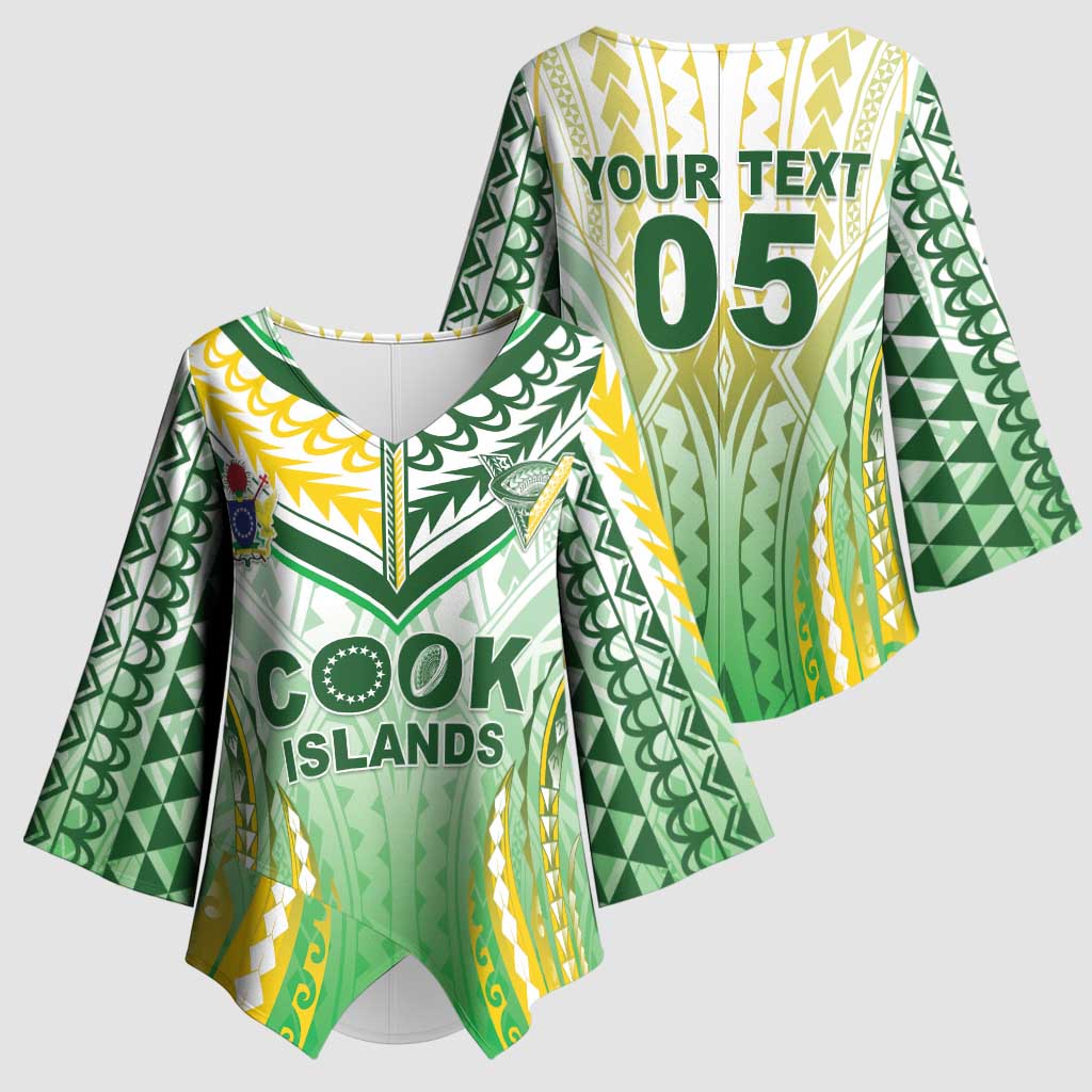 Custom Cook Islands Rugby Kimono Sleeve Blouse Unique Style White Version - Polynesian Pride