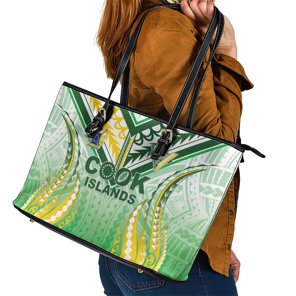 Cook Islands Rugby Leather Tote Bag Unique Style White Version - Polynesian Pride