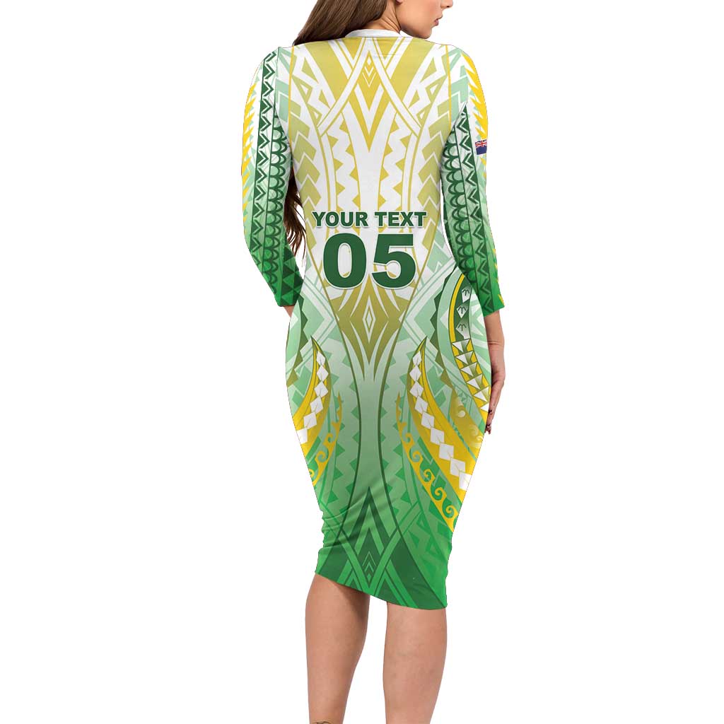 Custom Cook Islands Rugby Long Sleeve Bodycon Dress Unique Style White Version - Polynesian Pride