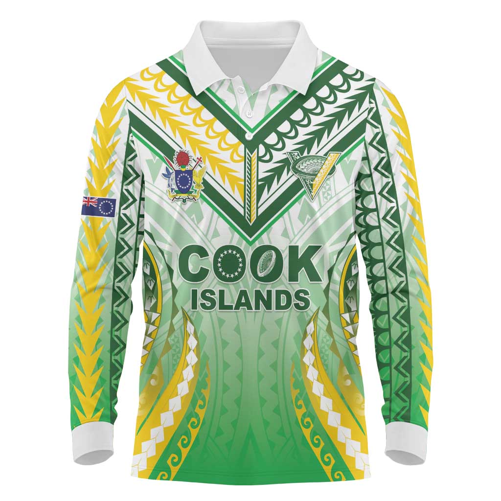 Custom Cook Islands Rugby Long Sleeve Polo Shirt Unique Style White Version - Polynesian Pride
