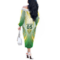 Custom Cook Islands Rugby Off The Shoulder Long Sleeve Dress Unique Style White Version LT05 - Polynesian Pride