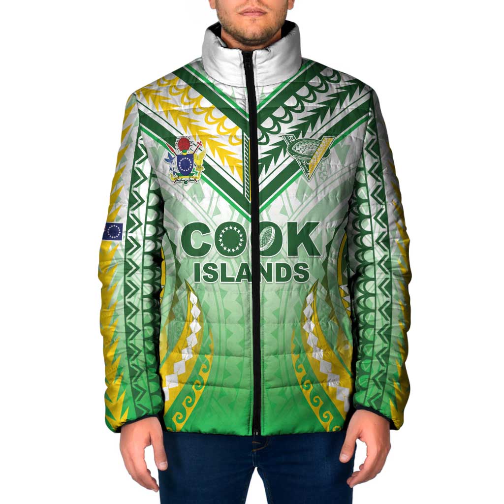 Custom Cook Islands Rugby Padded Jacket Unique Style White Version - Polynesian Pride