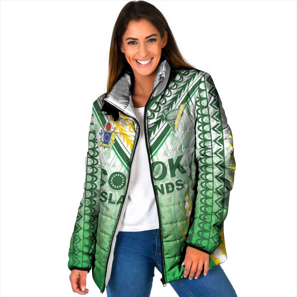 Custom Cook Islands Rugby Padded Jacket Unique Style White Version - Polynesian Pride