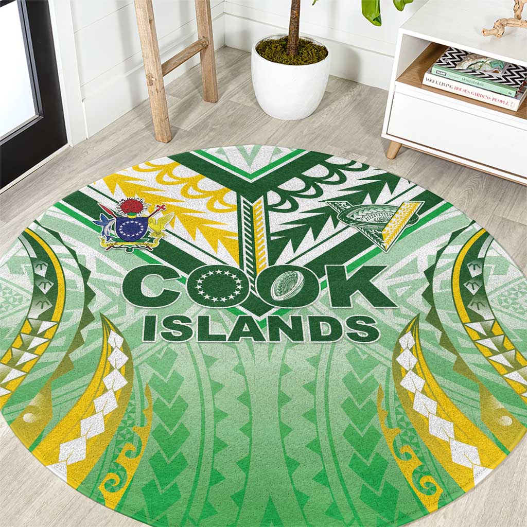 Cook Islands Rugby Round Carpet Unique Style White Version - Polynesian Pride