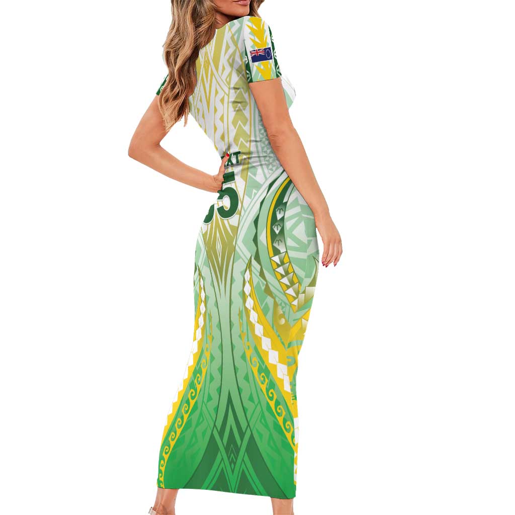 Custom Cook Islands Rugby Short Sleeve Bodycon Dress Unique Style White Version - Polynesian Pride