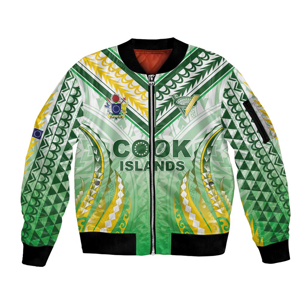 Custom Cook Islands Rugby Sleeve Zip Bomber Jacket Unique Style White Version - Polynesian Pride
