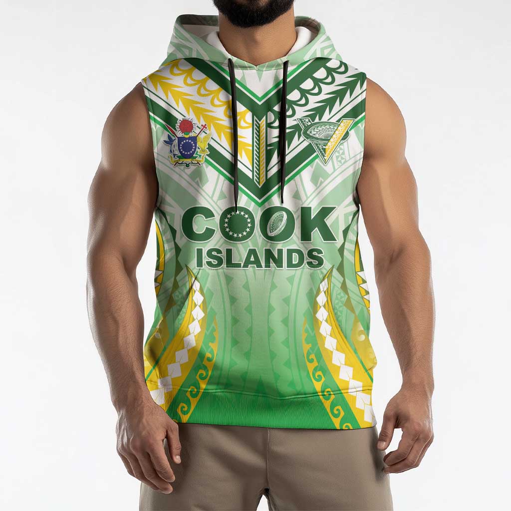 Custom Cook Islands Rugby Sleeveless Hoodie Unique Style White Version - Polynesian Pride