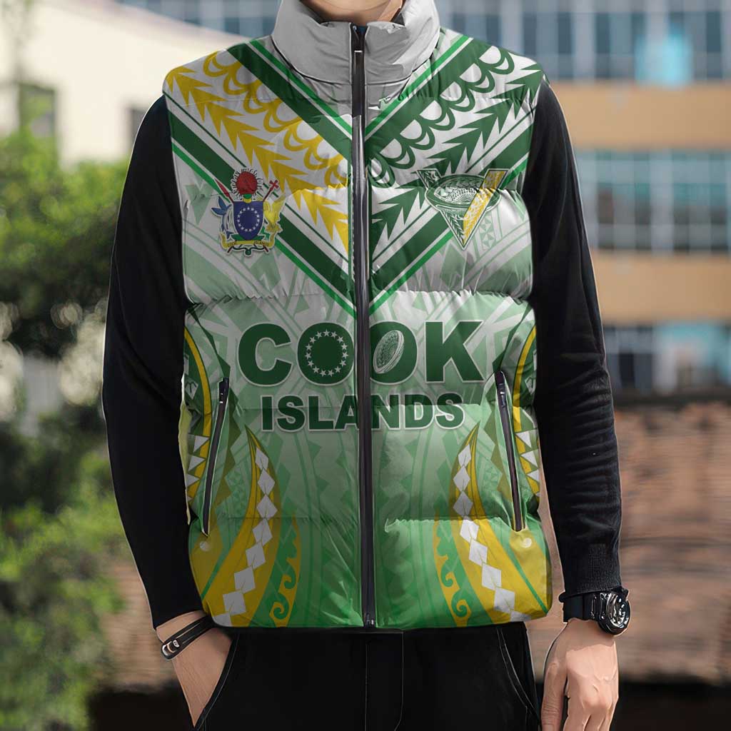 Custom Cook Islands Rugby Sleeveless Puffer Jacket Unique Style White Version - Polynesian Pride