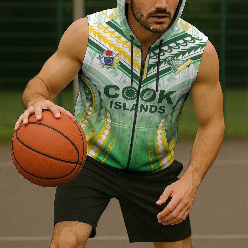 Custom Cook Islands Rugby Sleeveless Zip Hoodie Unique Style White Version - Polynesian Pride