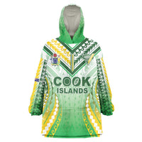 Custom Cook Islands Rugby Wearable Blanket Hoodie Unique Style White Version - Polynesian Pride