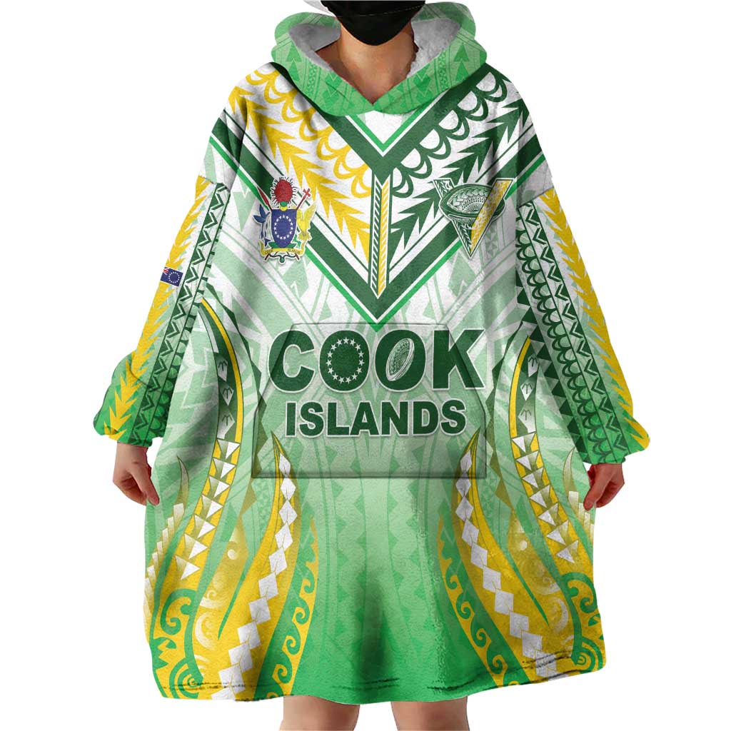Custom Cook Islands Rugby Wearable Blanket Hoodie Unique Style White Version - Polynesian Pride