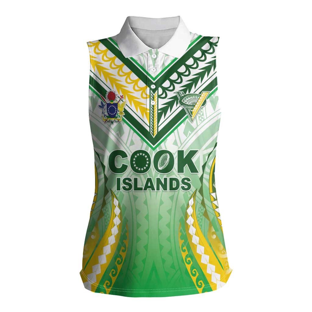 Custom Cook Islands Rugby Women Sleeveless Polo Shirt Unique Style White Version - Polynesian Pride