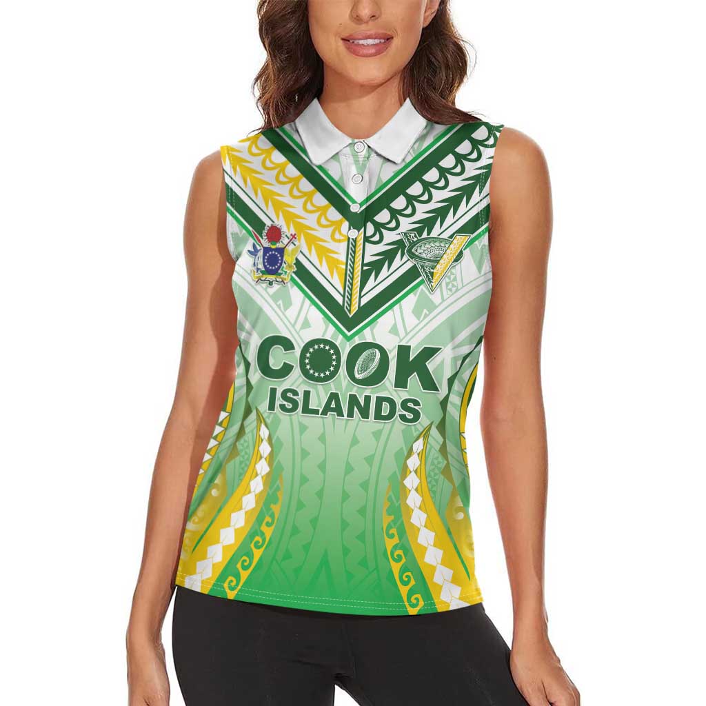 Custom Cook Islands Rugby Women Sleeveless Polo Shirt Unique Style White Version - Polynesian Pride
