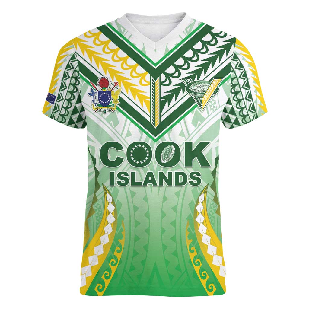 Custom Cook Islands Rugby Women V-Neck T-Shirt Unique Style White Version - Polynesian Pride