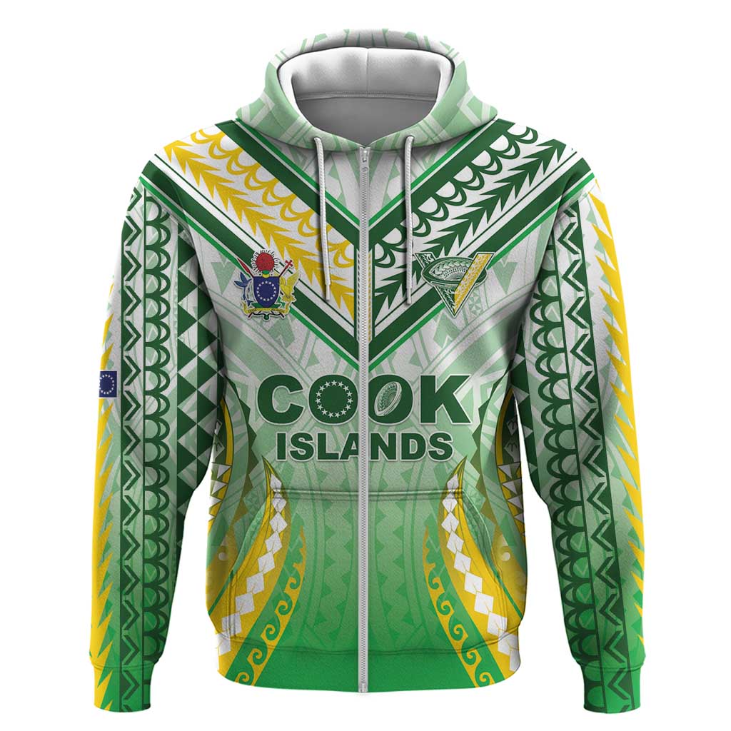 Custom Cook Islands Rugby Zip Hoodie Unique Style White Version - Polynesian Pride