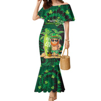 Personalised Hawaii St.Patrick Day Family Matching Mermaid Dress and Hawaiian Shirt Surfing Leprechaun LT05 Mom's Dress Green - Polynesian Pride