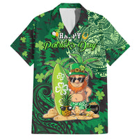 Personalised Hawaii St.Patrick Day Family Matching Puletasi and Hawaiian Shirt Surfing Leprechaun LT05 Dad's Shirt - Short Sleeve Green - Polynesian Pride