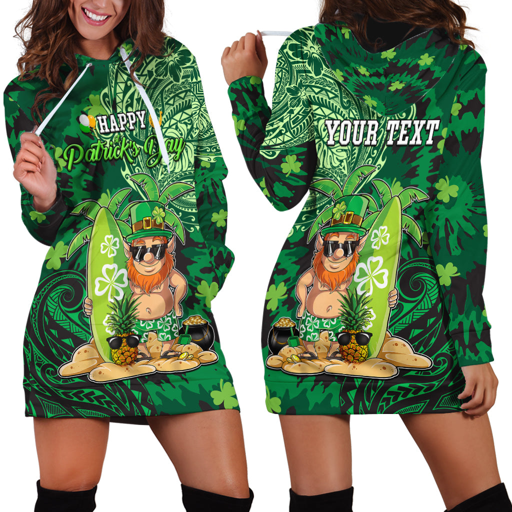 Personalised Hawaii St.Patrick Day Hoodie Dress Surfing Leprechaun LT05 - Polynesian Pride