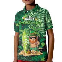 Personalised Hawaii St.Patrick Day Kid Polo Shirt Surfing Leprechaun LT05 Kid Green - Polynesian Pride