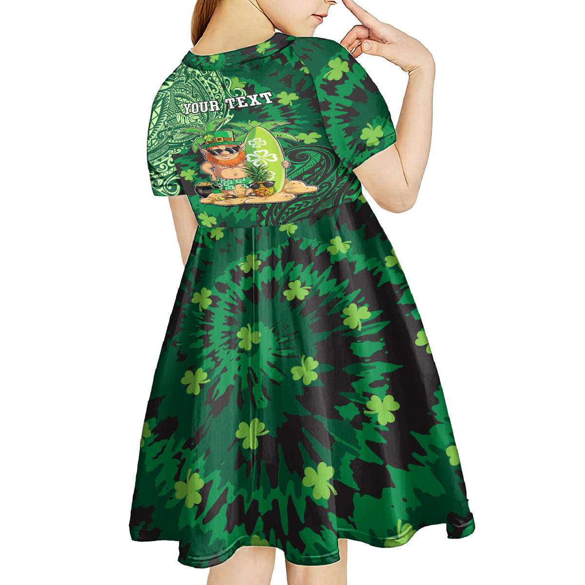 Personalised Hawaii St.Patrick Day Kid Short Sleeve Dress Surfing Leprechaun LT05 - Polynesian Pride
