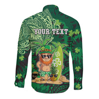 Personalised Hawaii St.Patrick Day Long Sleeve Button Shirt Surfing Leprechaun LT05 - Polynesian Pride