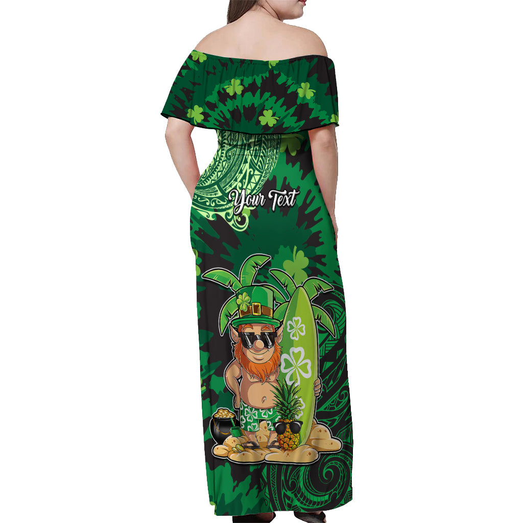 Personalised Hawaii St.Patrick Day Off Shoulder Maxi Dress Surfing Leprechaun LT05 - Polynesian Pride