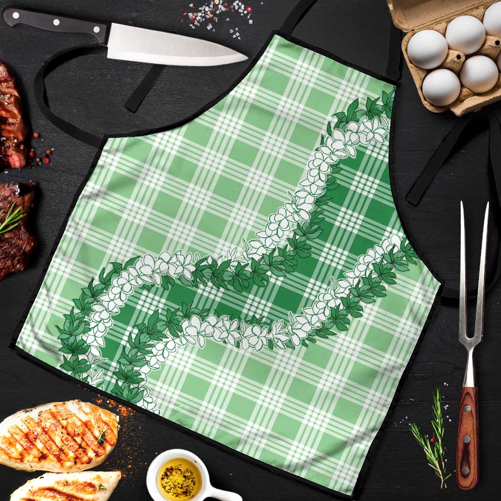 Green Hawaii Palaka Apron Hawaiian Honohono Lei