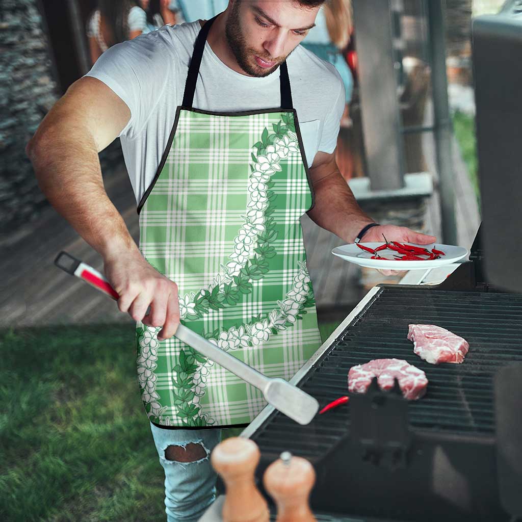 Green Hawaii Palaka Apron Hawaiian Honohono Lei