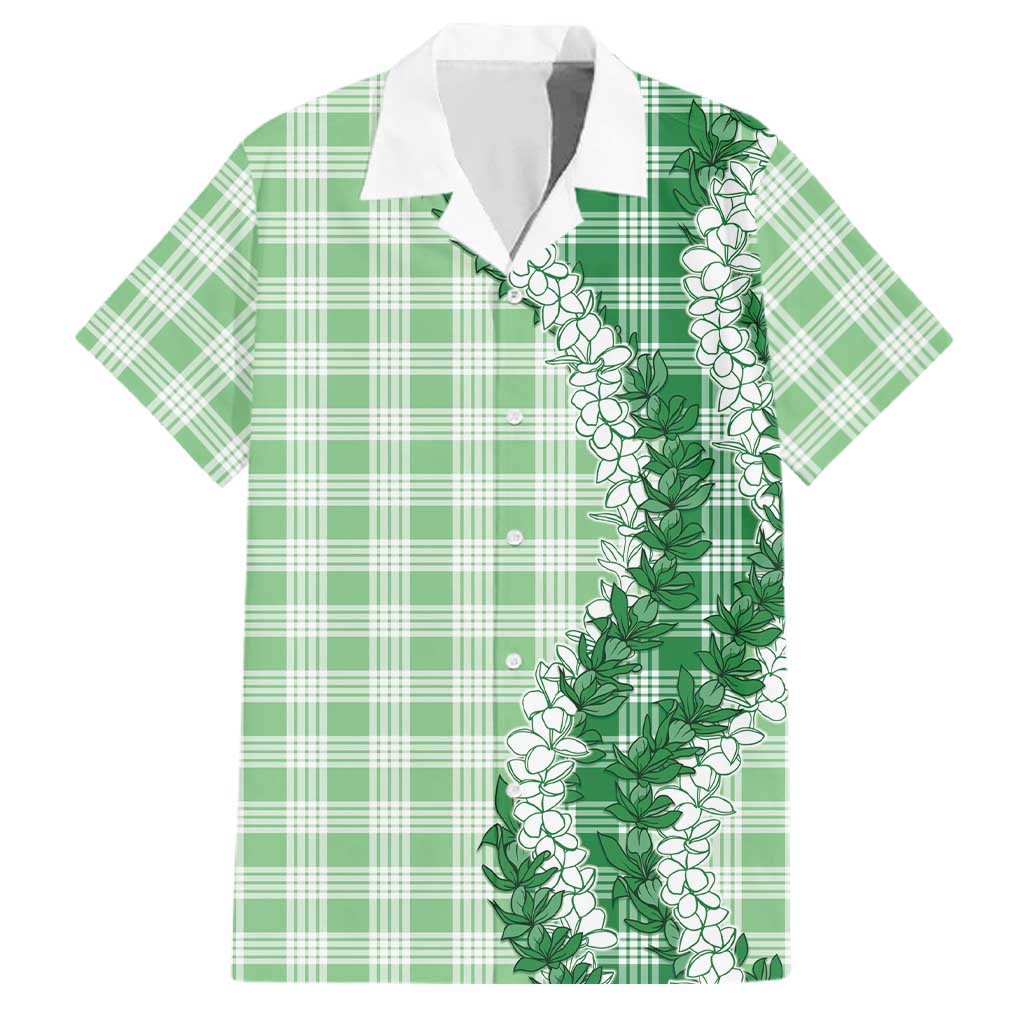 Green Hawaii Palaka Family Matching Off Shoulder Short Dress and Hawaiian Shirt Hawaiian Honohono Lei LT05 Dad's Shirt - Short Sleeve Green - Polynesian Pride