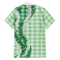 Green Hawaii Palaka Family Matching Off Shoulder Short Dress and Hawaiian Shirt Hawaiian Honohono Lei LT05 - Polynesian Pride