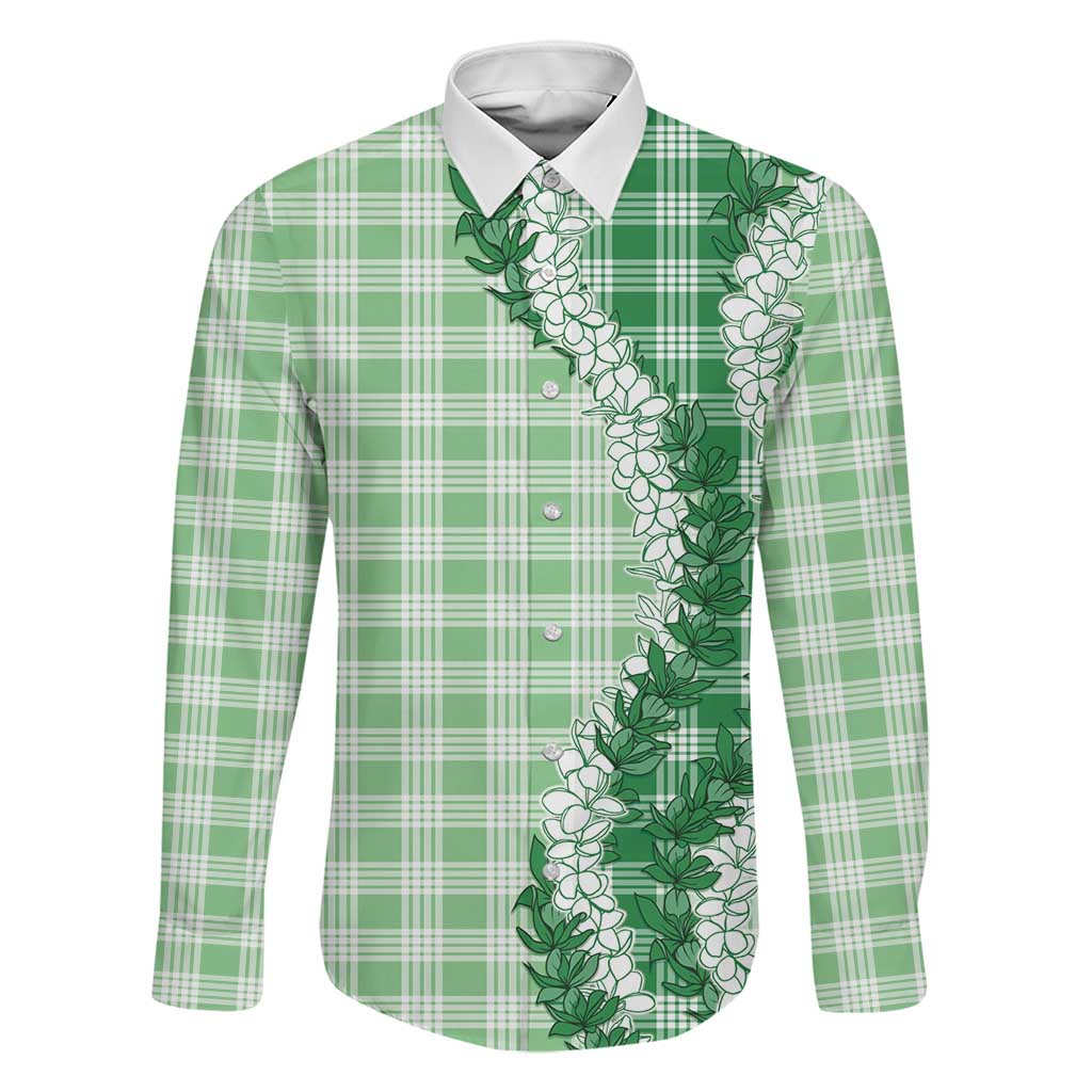 Green Hawaii Palaka Family Matching Puletasi and Hawaiian Shirt Hawaiian Honohono Lei LT05 Dad's Shirt - Long Sleeve Green - Polynesian Pride
