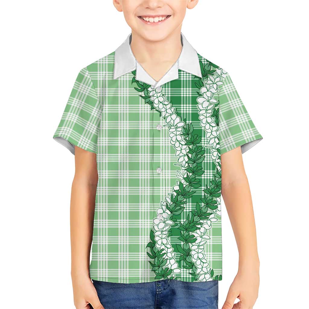 Green Hawaii Palaka Family Matching Short Sleeve Bodycon Dress and Hawaiian Shirt Hawaiian Honohono Lei LT05 Son's Shirt Green - Polynesian Pride