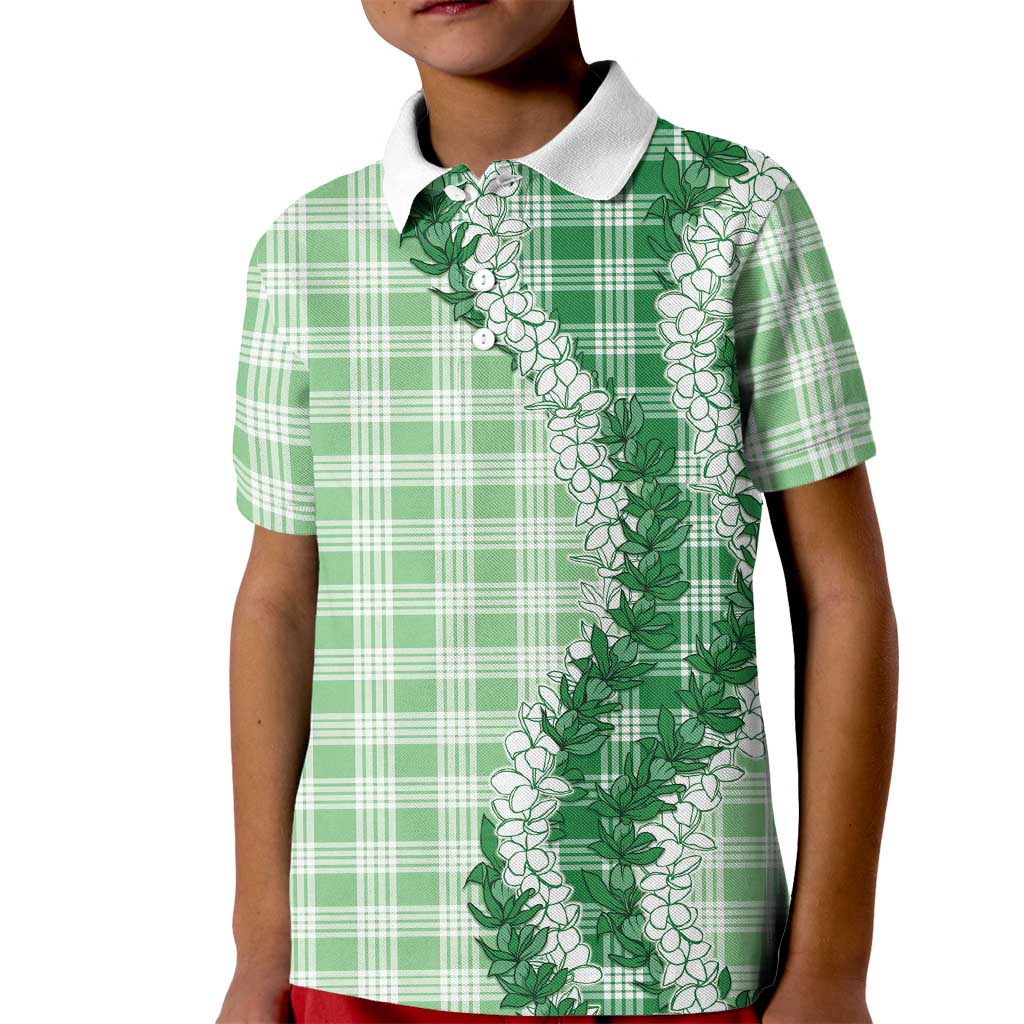 Green Hawaii Palaka Kid Polo Shirt Hawaiian Honohono Lei LT05 Kid Green - Polynesian Pride